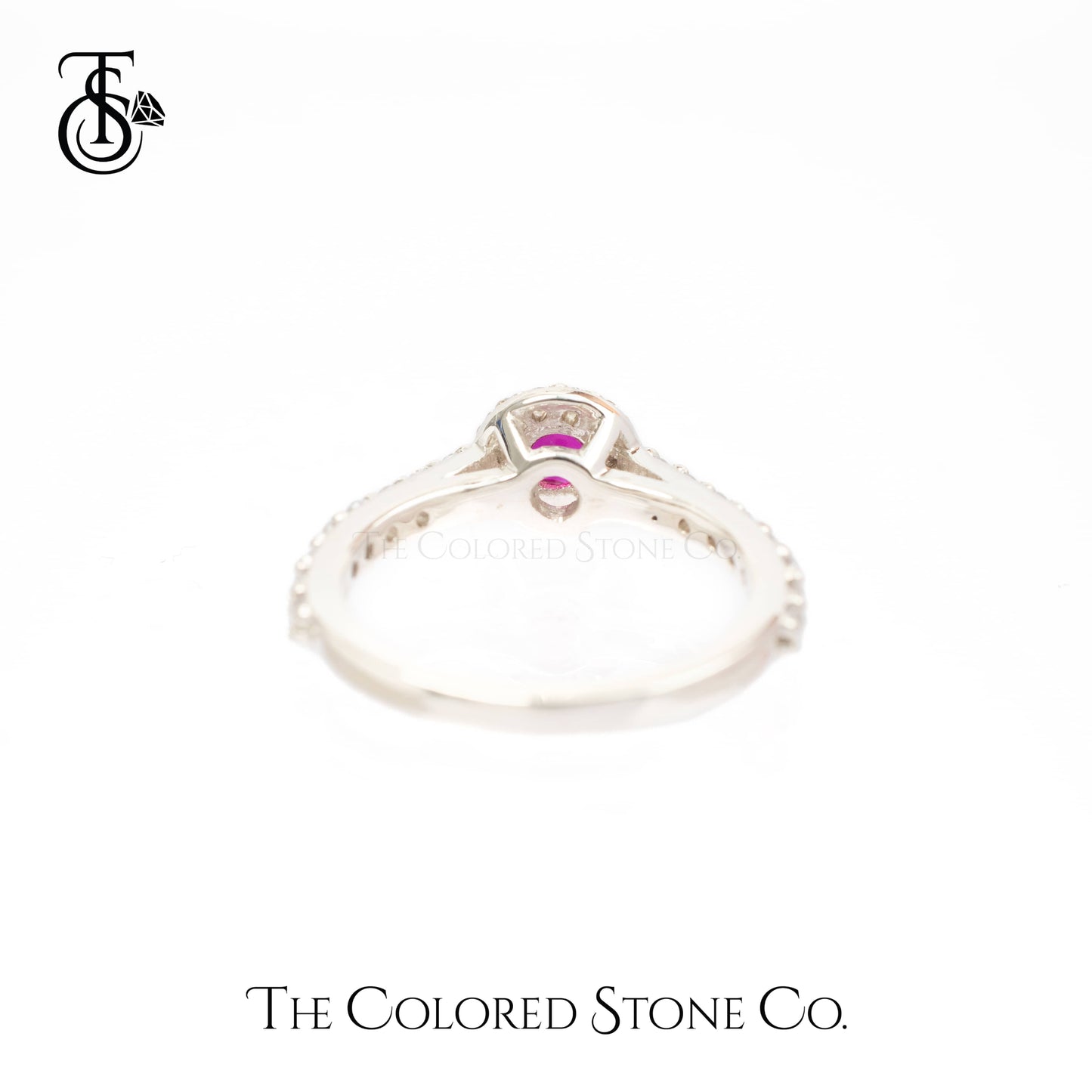 Halo Ring with Lab Grown Ruby & White Cubic Zirconia