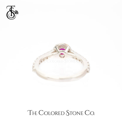 Halo Ring with Lab Grown Ruby & White Cubic Zirconia