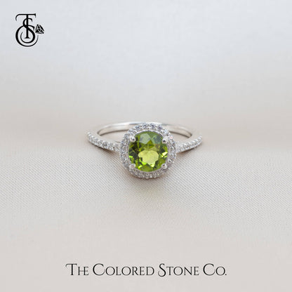 Majestic Halo Ring - Natural Peridot