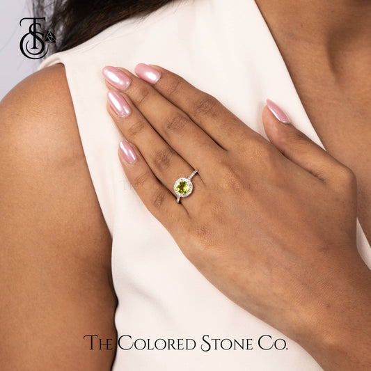 Majestic Halo Ring - Natural Peridot